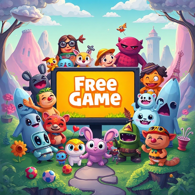 urgent - A stylized, vibrant illustration depicting a diverse group of whimsical indie game characters from various genres (p
