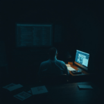 A solitary figure sits at a desk in a dimly lit room, illuminated only by the glow of a computer screen displaying complex search results and profiles. The atmosphere is tense and focused, with scattered notes and old photographs on the desk, conveying a sense of determined investigation and a touch of melancholy. The color palette is cool and muted, emphasizing the secretive nature of the task. Cinematic, detailed, realistic, 8k quality, low-key lighting.