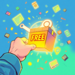 A vibrant, stylized illustration of a gamer's hand reaching out to grab a glowing video game box labeled 'FREE' emerging from a Steam logo, surrounded by digital confetti and other free game icons, bright blue and green color scheme, energetic, ultra realistic, highly detailed, 8k quality, photorealistic. Focus keyword: Urgent Claim Your.