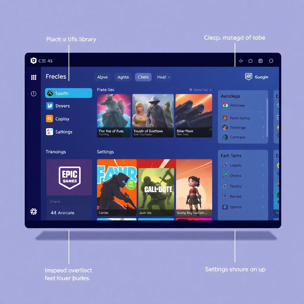An illustrative graphic showcasing the clean and modern user interface of the Epic Games Store launcher. Key features like th