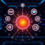 A futuristic AI interface displaying interconnected nodes representing text, image, audio, and video data streams converging into a central glowing sphere, symbolizing advanced multimodal reasoning. The background is dark with subtle neon blue and purple lights, conveying sophistication and complexity, ultra realistic, highly detailed, 8k quality, digital art