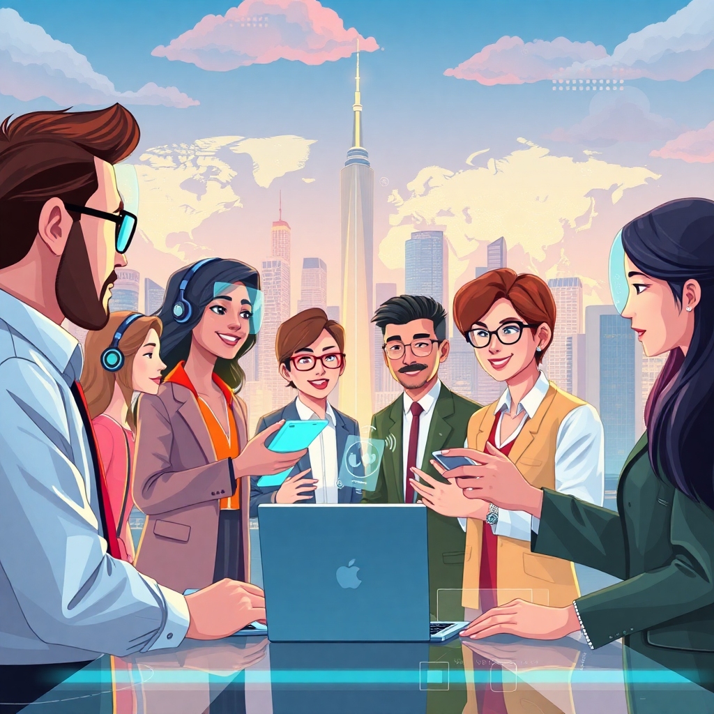 openais - diverse group of professionals from around the world collaborating seamlessly using advanced holographic interfaces
