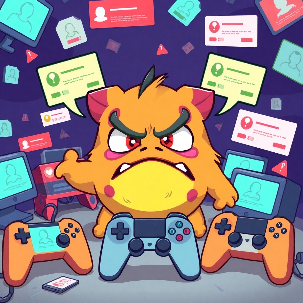 epic - A stylized, cartoonish monster (similar to a Pal from Palworld) looking confused and glitching slightly, surrounded by