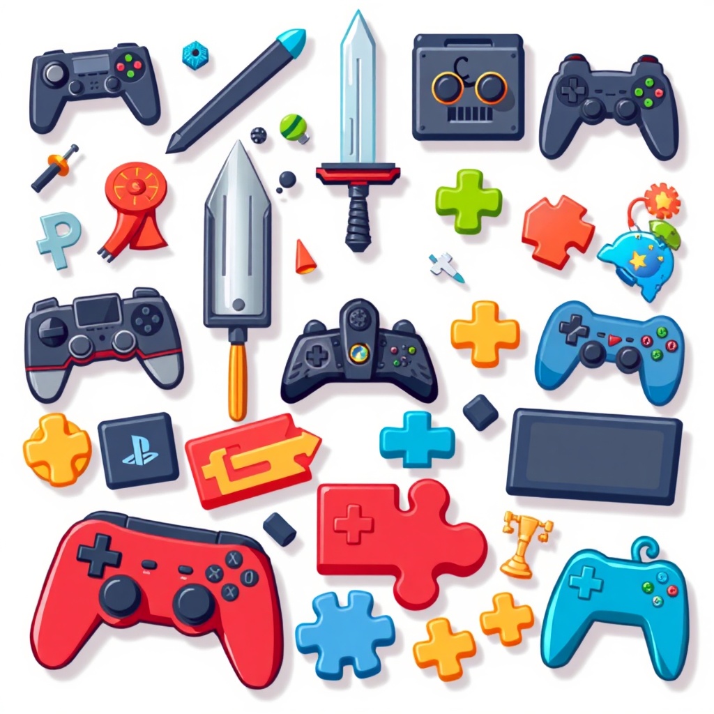 weekend - a collage of various video game genres represented by stylized icons, including swords for fantasy, spaceships for