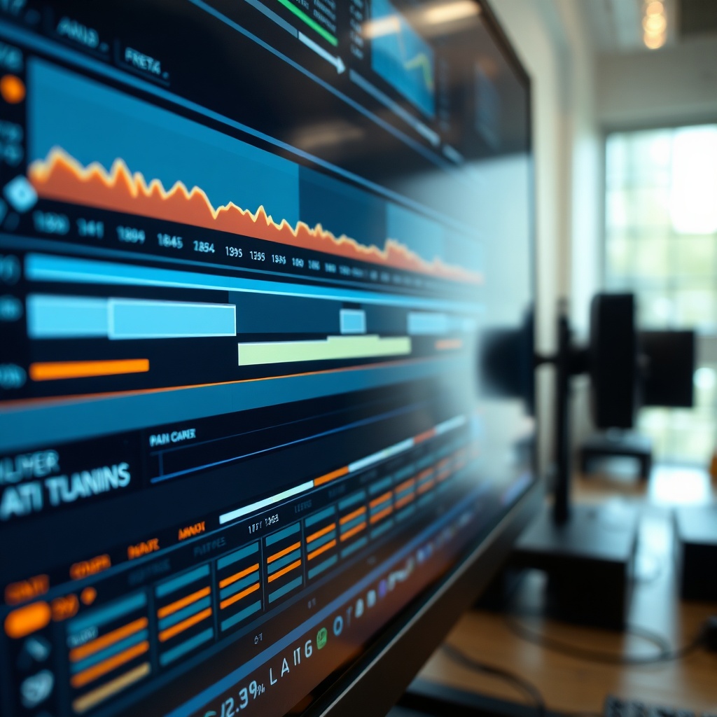 openai - a close-up view of a high-end computer monitor displaying a complex AI interface with layers, timelines, and real-ti