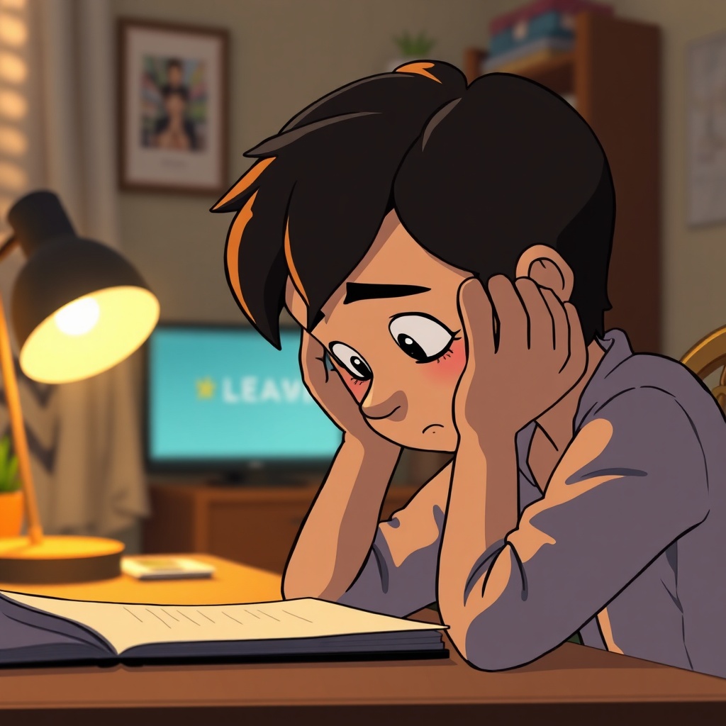 accidentally - A close-up of a person sitting at a desk with their head in their hands, looking overwhelmed and thoughtful, s