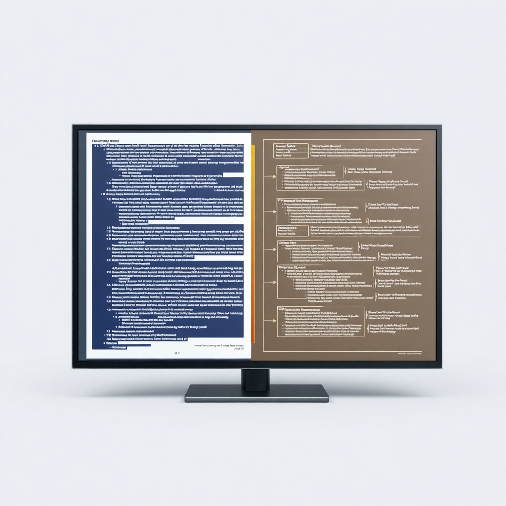 openai - A split screen illustration showing a complex digital document on one side and a simplified, organized data structur