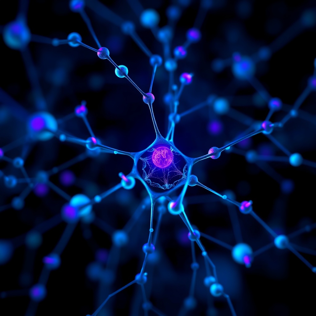 openai - a close-up abstract visualization of a neural network with interconnected glowing nodes, representing deep learning