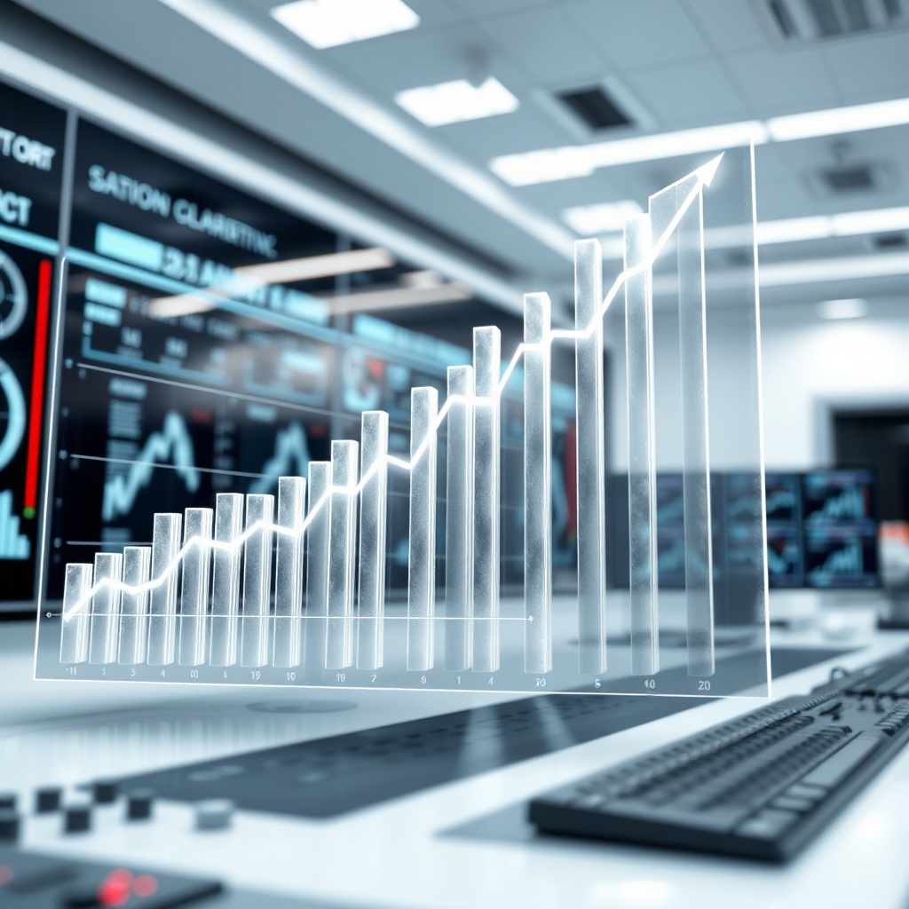 OpenAI's GPT-6 Release: Key Benchmarks and API Features 7 openais - A professional data visualization chart showing upward trending performance metrics, floating holographic bars and