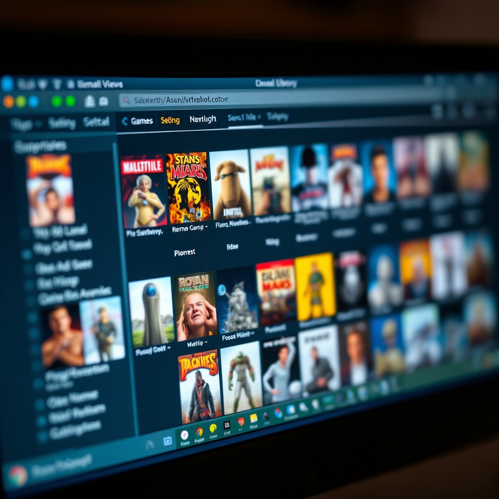 How to Get Free Steam Games This Week 7 free - a digital library interface on a computer screen showing organized game covers in a list view, clean user interface de